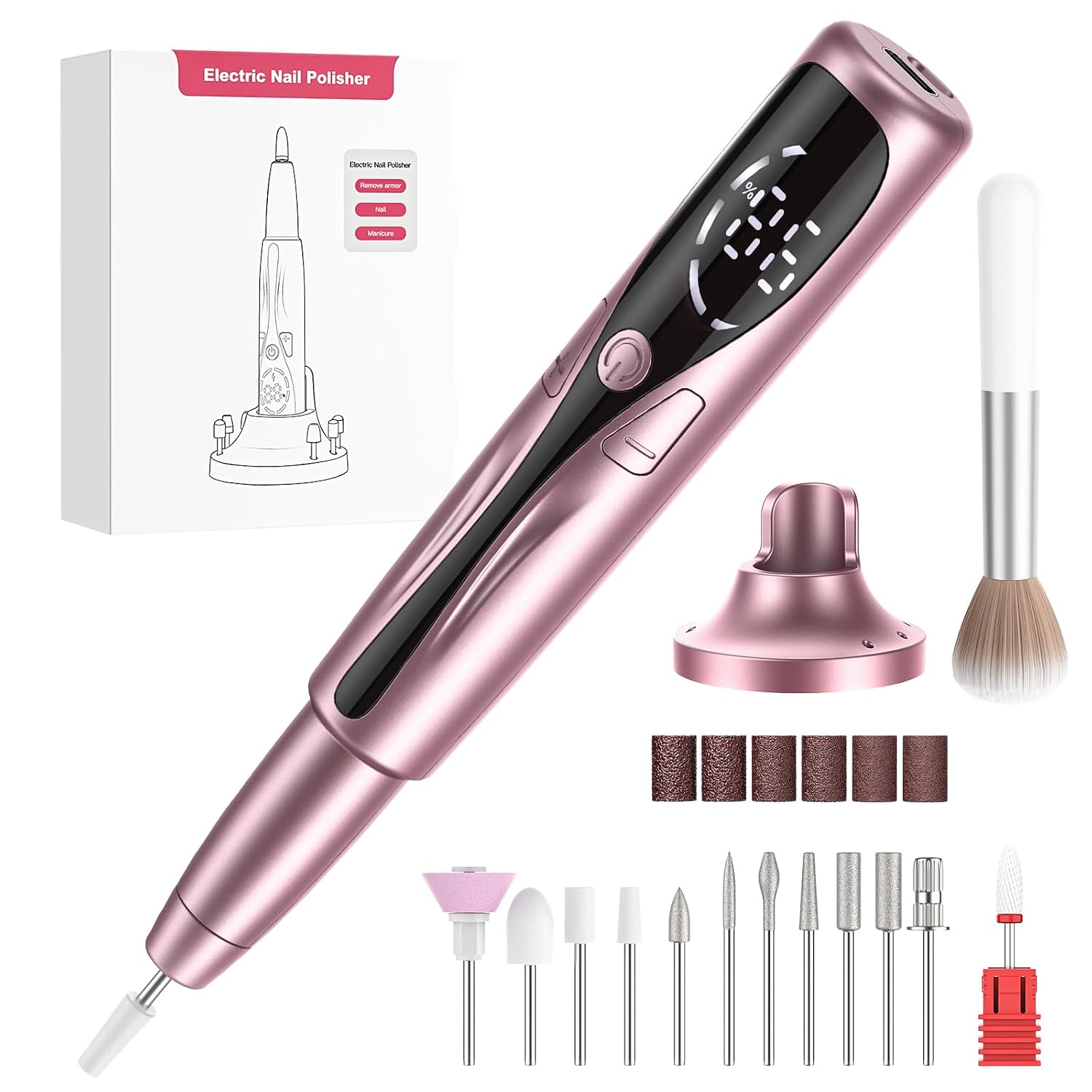 Detalle de PKBD Elektrische Nagelfeile mit Ladestation – 12 in 1 Profi Maniküre-Set, kabellos, 20.000 U/min