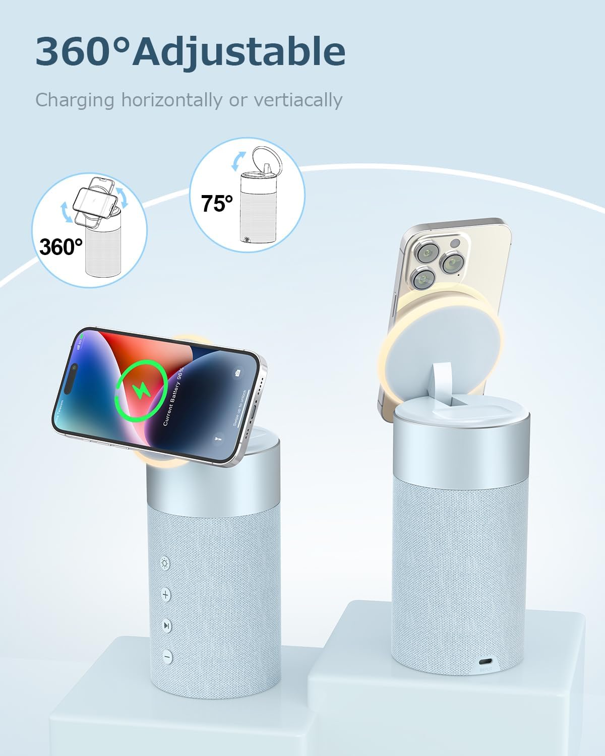 Detalle 2 de COLSUR 2-in-1 Bluetooth Speaker with Wireless Charger and Night Light (for iPhone 16/15/14/13/12 & AirPods Pro/3/2)