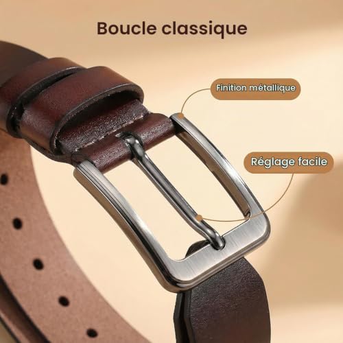 Thumbnail 7 de VRLEGEND ceinture homme en cuir véritable marron, 140 cm, largeur 3,8 cm