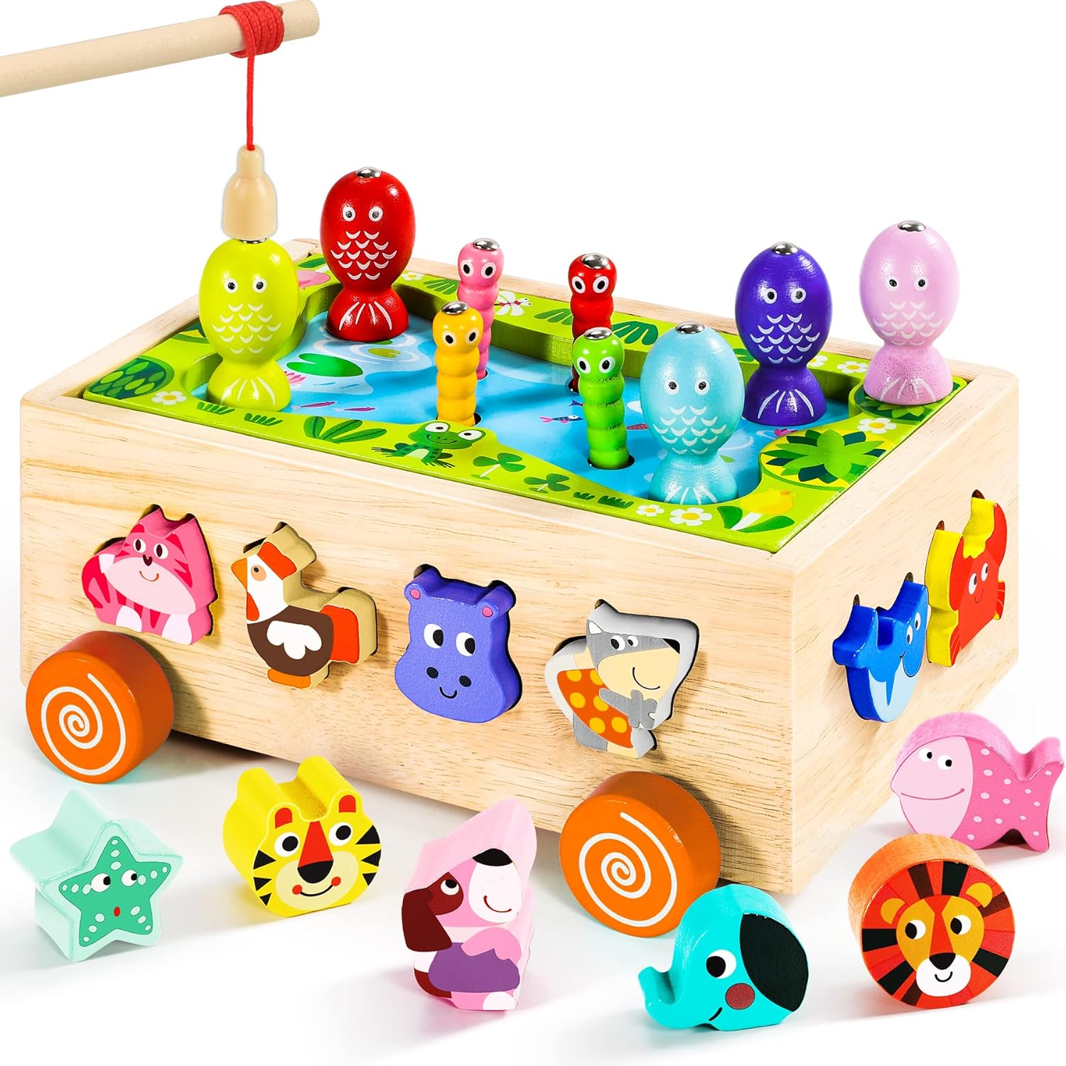 Detalle de Montessori Wooden 6‑in‑1 Learning Toy 🎣