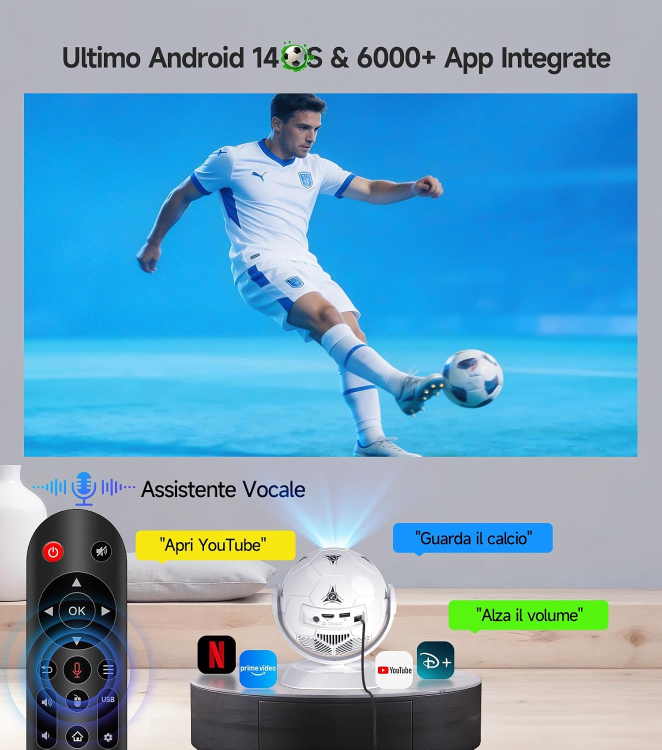 Detalle 2 de Magcubic Mini Proiettore Portatile HY300F Sferico 4K, Android 14, WiFi 6 e Auto Keystone