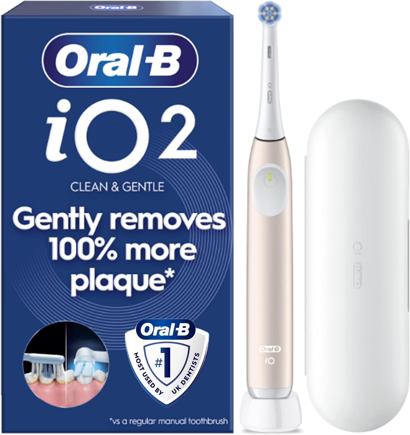 Detalle de Oral-B iO2 electric toothbrush (Calm Pink) with Gentle Care head, travel case and 2-pin plug