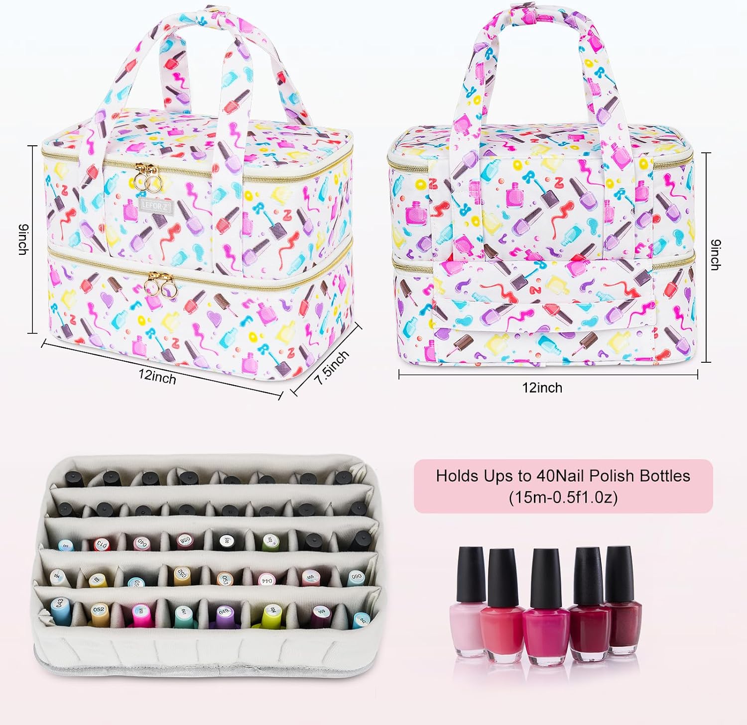 Detalle 2 de Nagellack Aufbewahrung Tasche 40 Flaschen Doppelschichtig