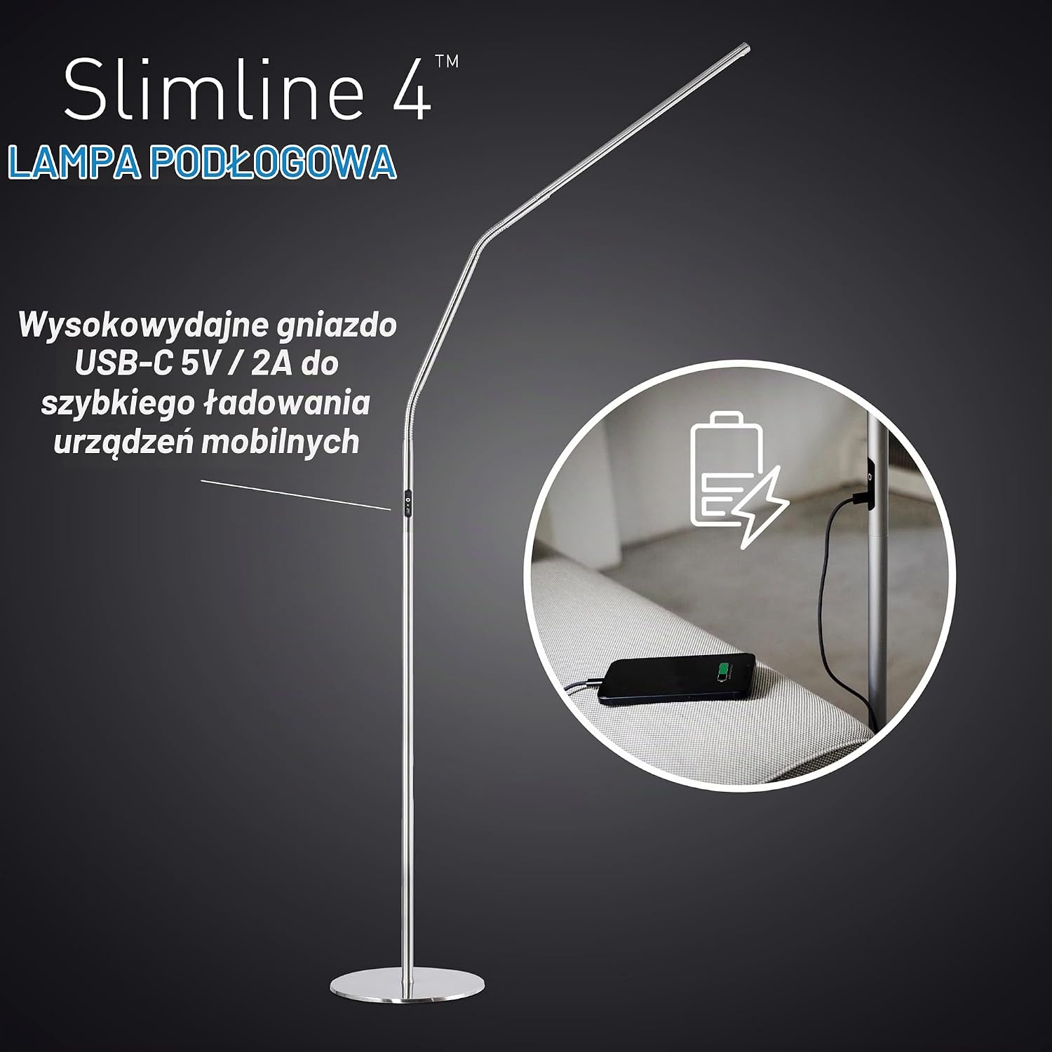 Thumbnail 2 de Daylight Slimline 4 – lampa podłogowa LED 6000 K, 4 poziomy jasności, USB-C