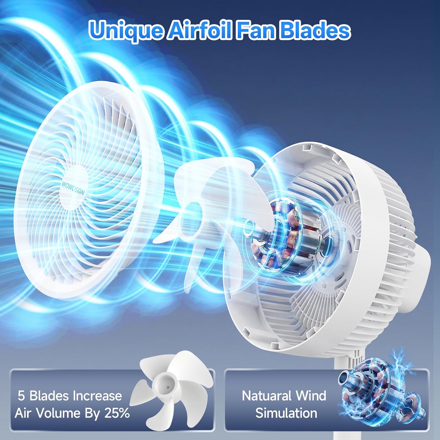 Thumbnail 5 de WOWDSGN 2-in-1 Pedestal Circulator Fan – Ultra-Quiet, 4-Height Floor Fan with 73° Oscillation