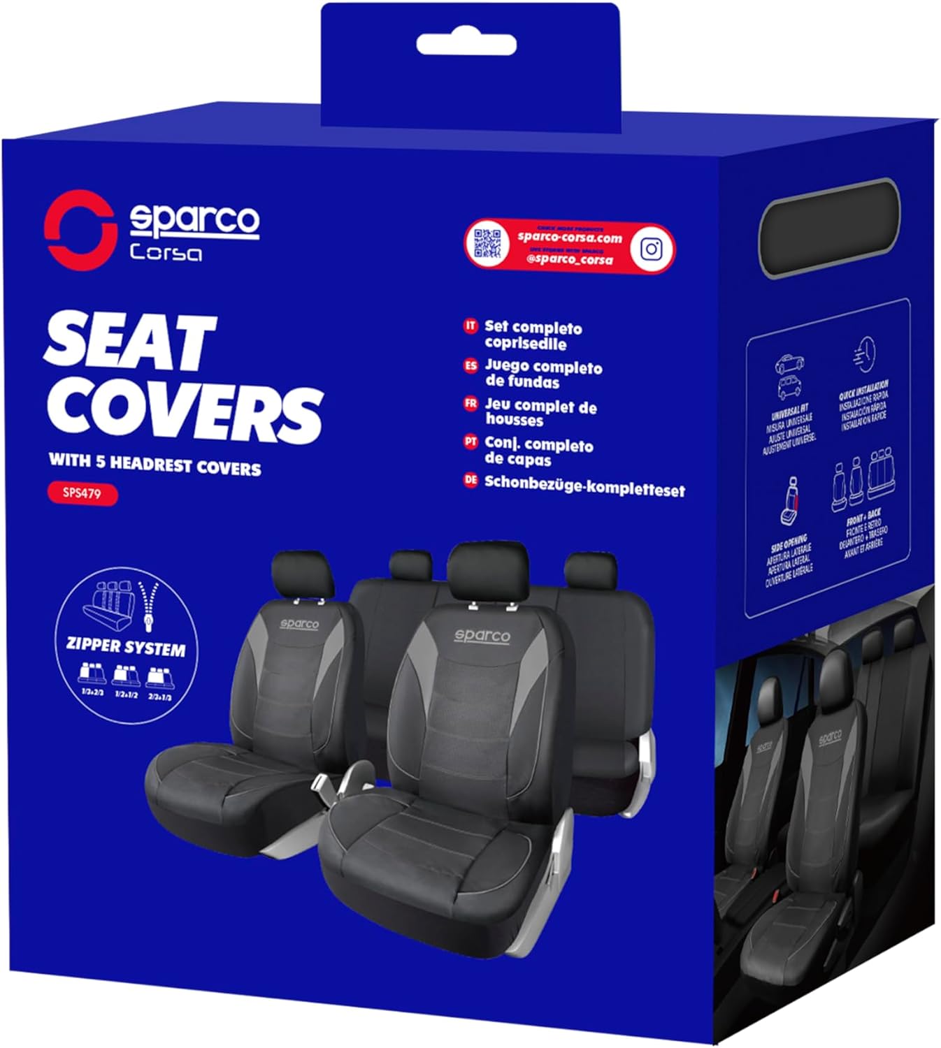 Thumbnail 3 de Sparco Set completo di coprisedili per auto a 5 posti (9 pezzi) – Amazon Exclusive, PVC resistente con sistema a cerniera