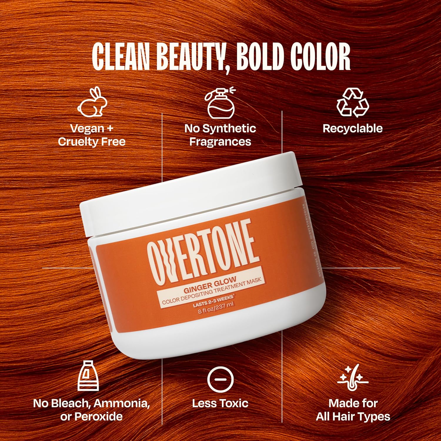 Thumbnail 6 de Overtone Semi Permanent Hair Color Conditioner, Ginger Glow (8 oz) – Nourishing, Damage-Free Color Depositing Mask