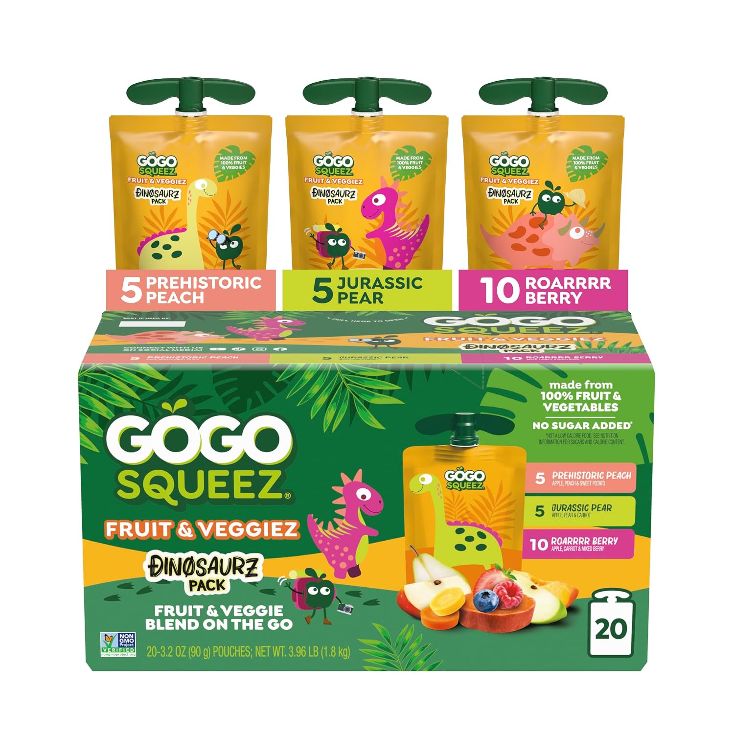 Detalle de GoGo squeeZ 280344 Jurassic Fruit & veggieZ Applesauce Pouches, 20 Count