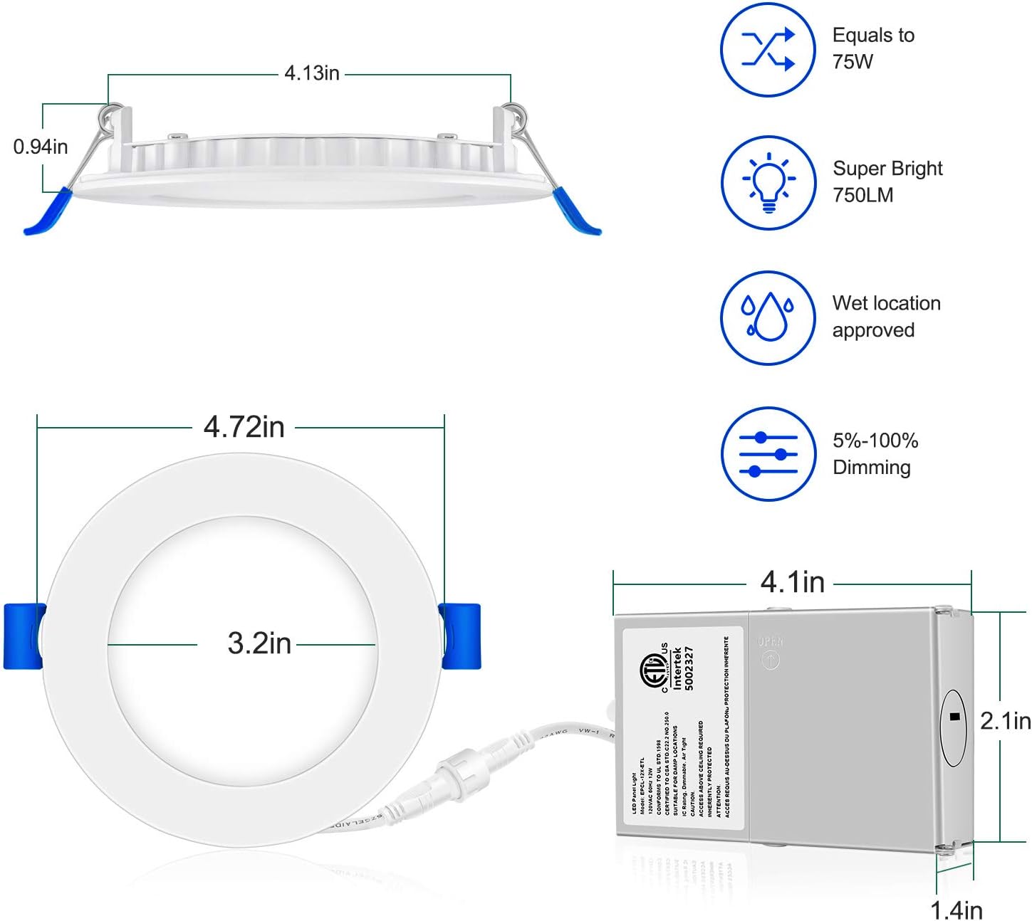 Thumbnail 1 de INCARLED H-CCT 4-Inch Slim Recessed LED Pot Lights, 12-Pack, 3 CCT