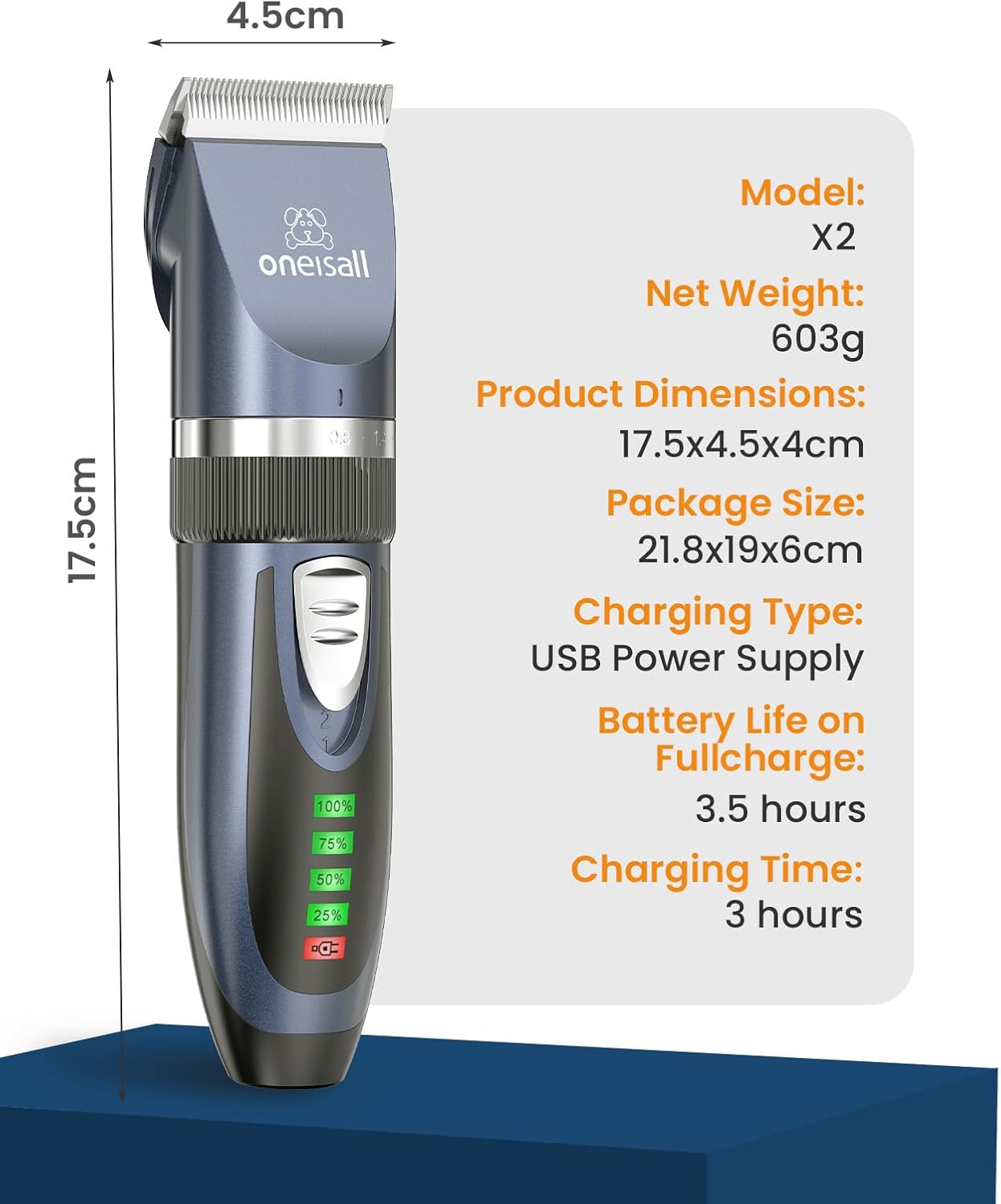 Thumbnail 6 de Oneisall Kit di toelettatura per gatti a pelo lungo con tosatrice cordless silenziosa (blu)