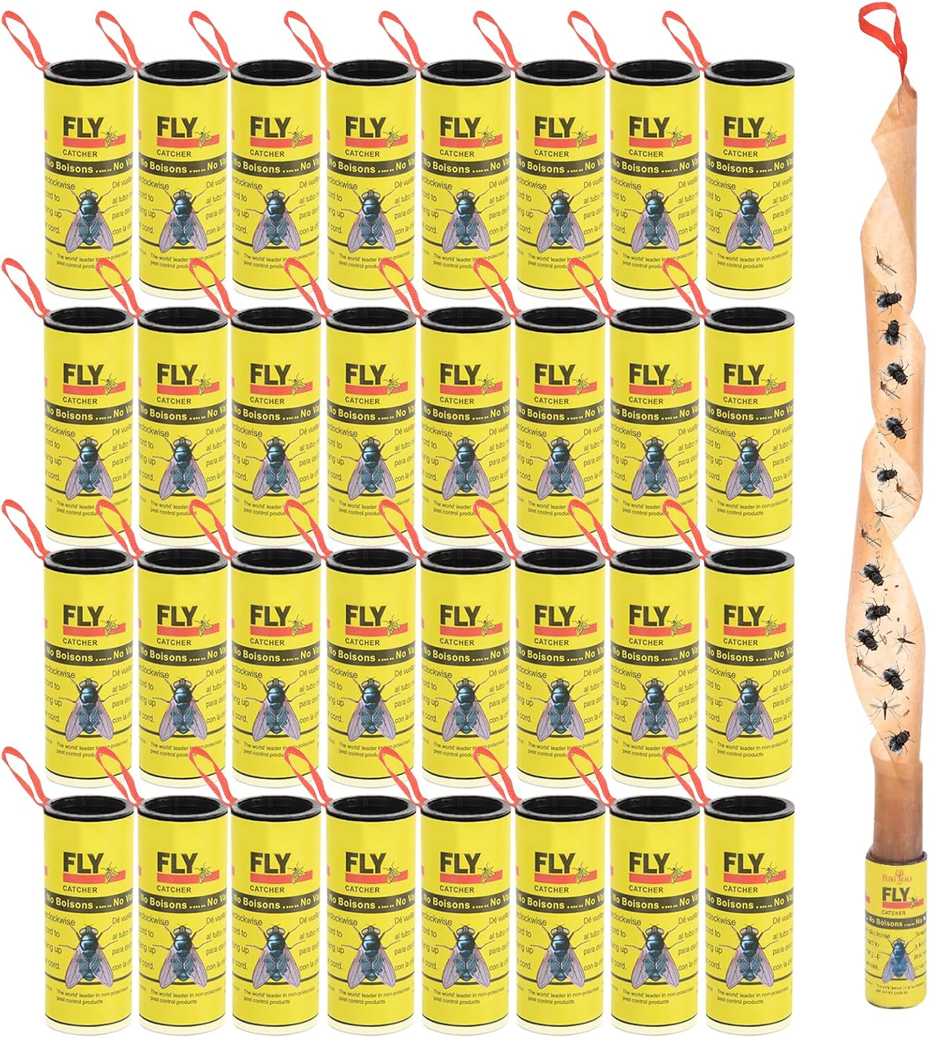 Detalle de WD&CD 33-Piece Fly Paper Strips, Yellow Sticky Ribbons for Indoor and Outdoor Use