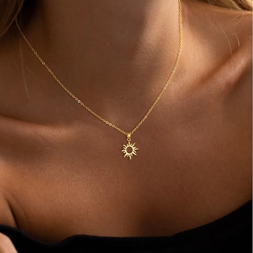 Thumbnail 1 de Tewiky Sun Pendant Necklace for Women, 14K Gold Plated Layered Sun Charm