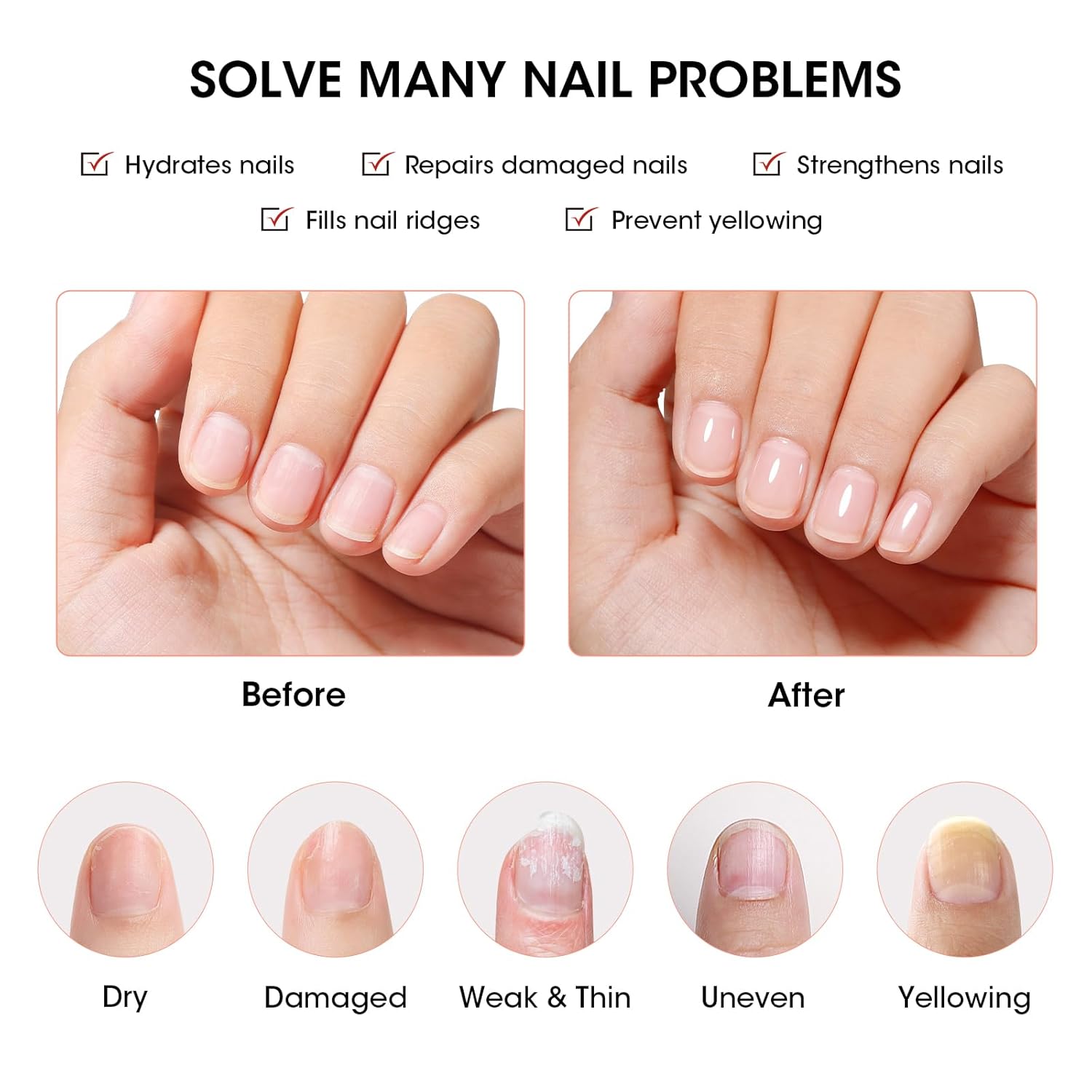 Detalle de GELLEN Clear Nail Polish Ridge Filling Base Coat – 3-in-1 Nail Strengthener, Ridge Filler & Growth Support