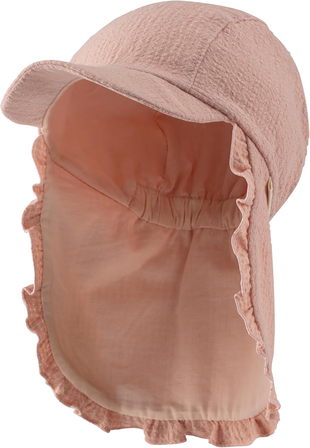 Detalle de Sterntaler Mädchen Sonnenhut Schirmmütze mit Nackenschutz – Baumwolle, Struktur, Rüsche
