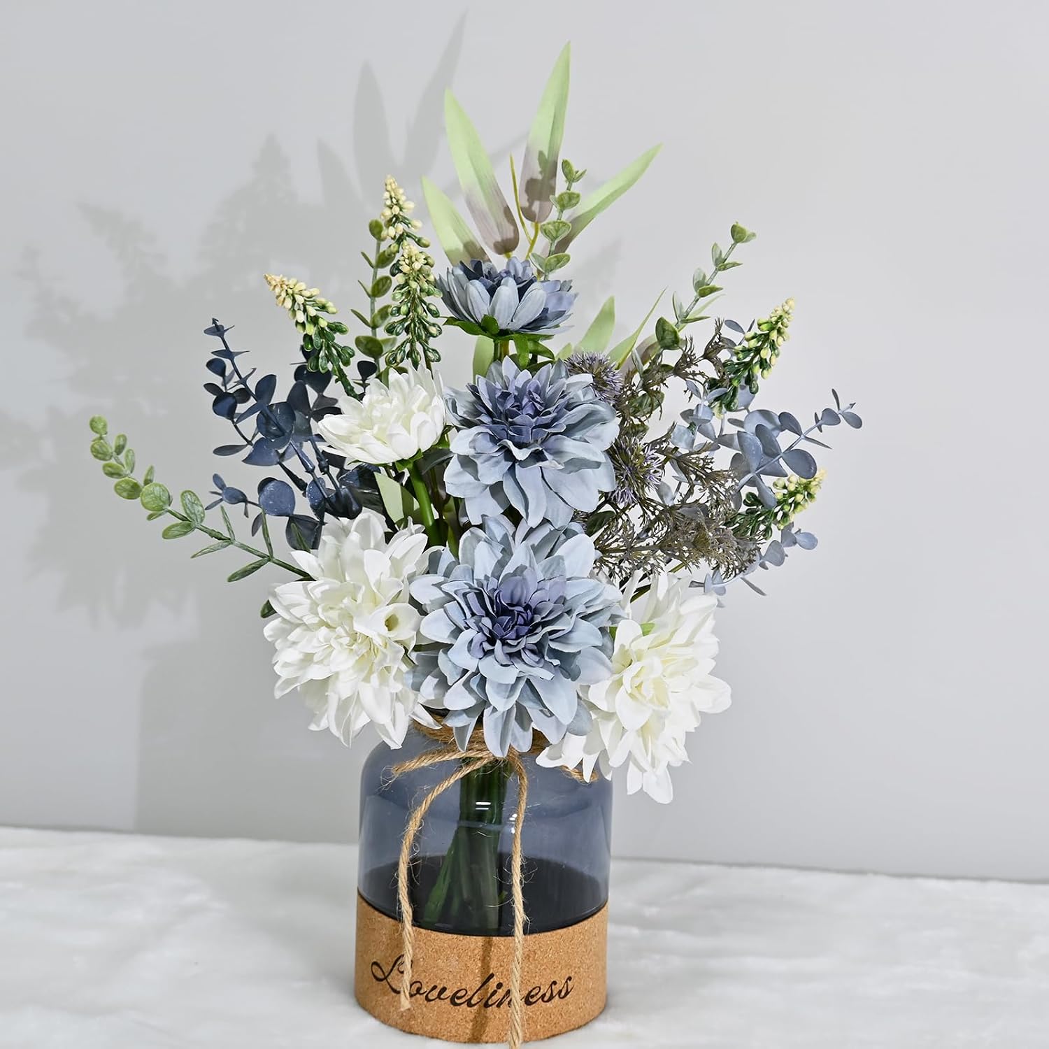 Detalle de Artificial Dahlia Bouquet with Glass Vase