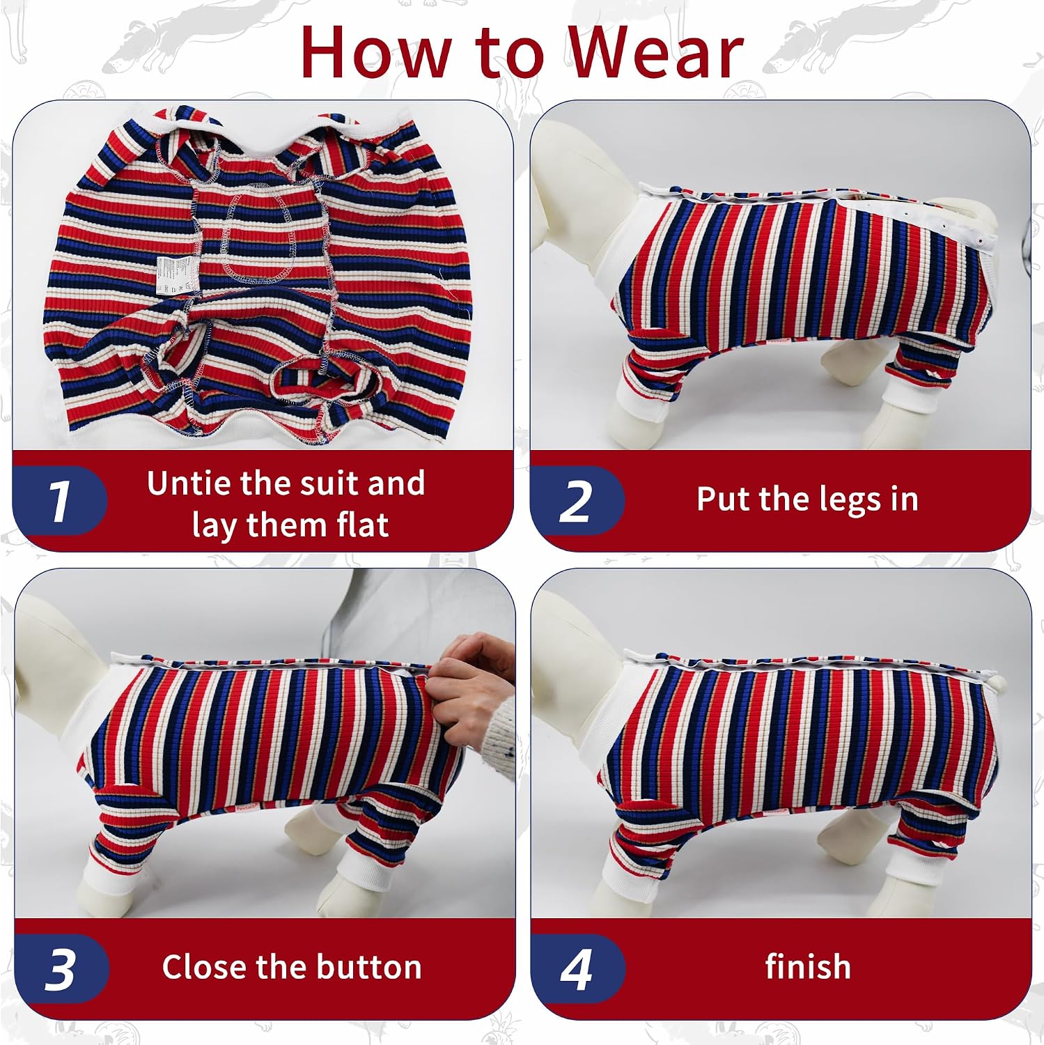 Thumbnail 6 de PawSailor Dog Surgery Recovery Suit Sleeve – Full Body Cotton Onesie (Blue-Red, S) for Post-Surgical Protection