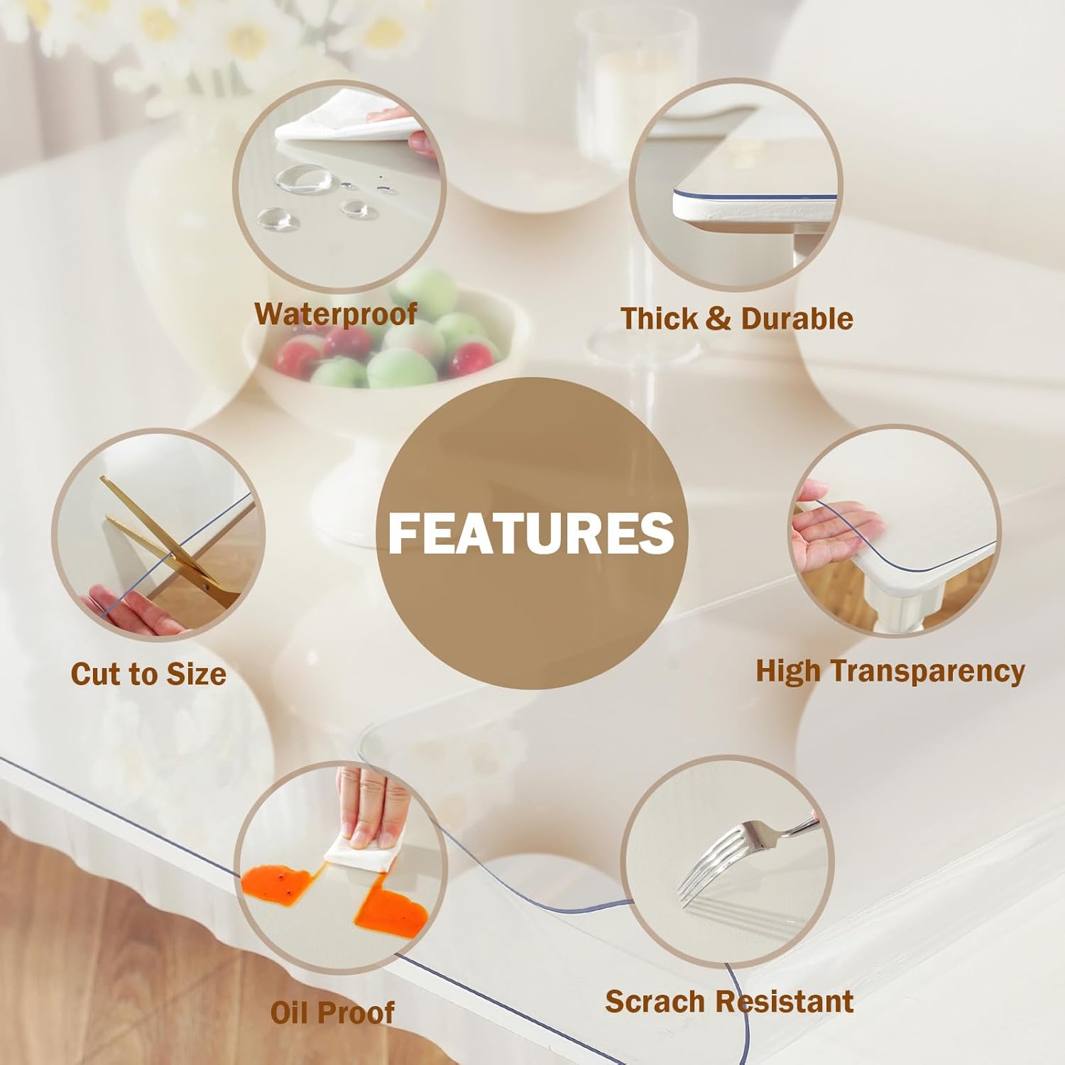 Detalle de Royhom Clear Table Protector 1.5mm Thick 200 x 100 cm – durable PVC cover for tables