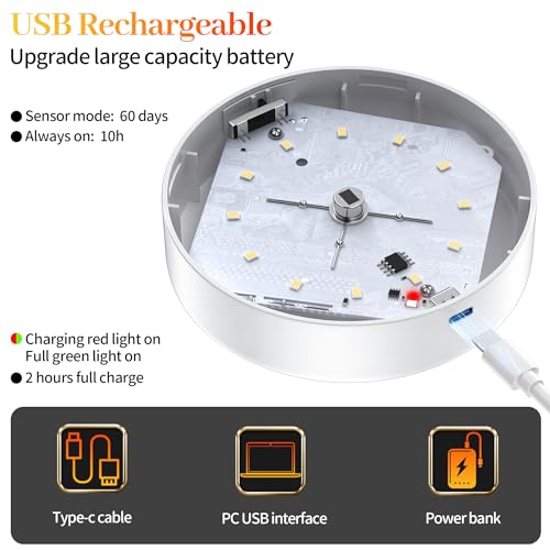 Detalle 2 de Lot de 6 veilleuses LED avec détecteur de mouvement - daphomeu, 12 LEDs, 3 modes, USB rechargeable