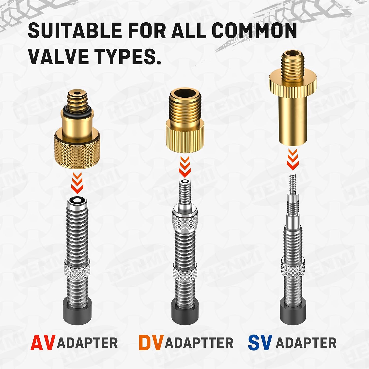 Detalle de HENMI Fahrradventil Adapter Set – Adapter für Autoventil, französisches Ventil, Dunlop sowie Ballnadel & Luftpumpen-Adapter