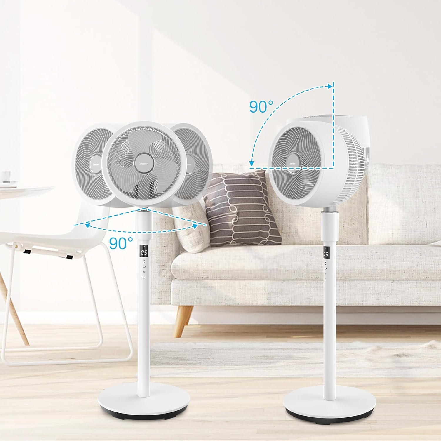 Thumbnail 3 de berssen DC Pedestal Fan: 3D Standing Fan with Remote, 12 Speeds, 100cm/68cm Height, Quiet 25dB
