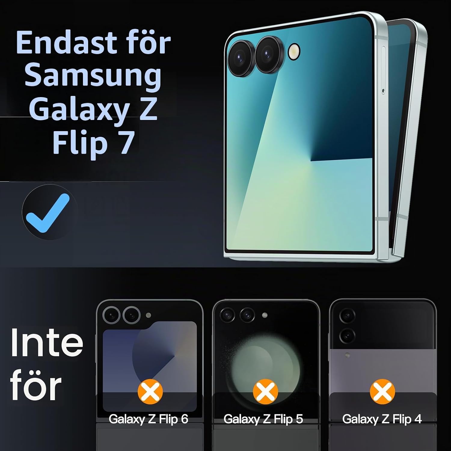 Detalle de JETech Samsung Galaxy Z Flip 7 främre skärmskydd i PET, 3-pack, HD-klart