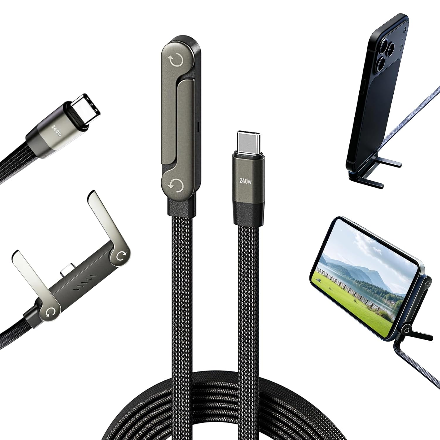 Detalle de USB-C cable charger with stand 1.5m 240W