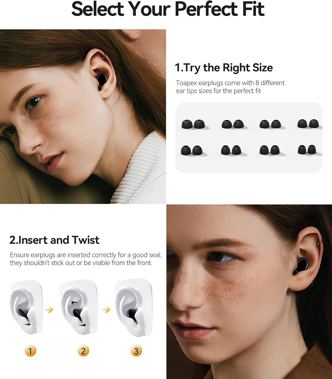 Detalle 2 de 45 dB Noise-Reducing Silicone Reusable Earplugs with 8 Tips