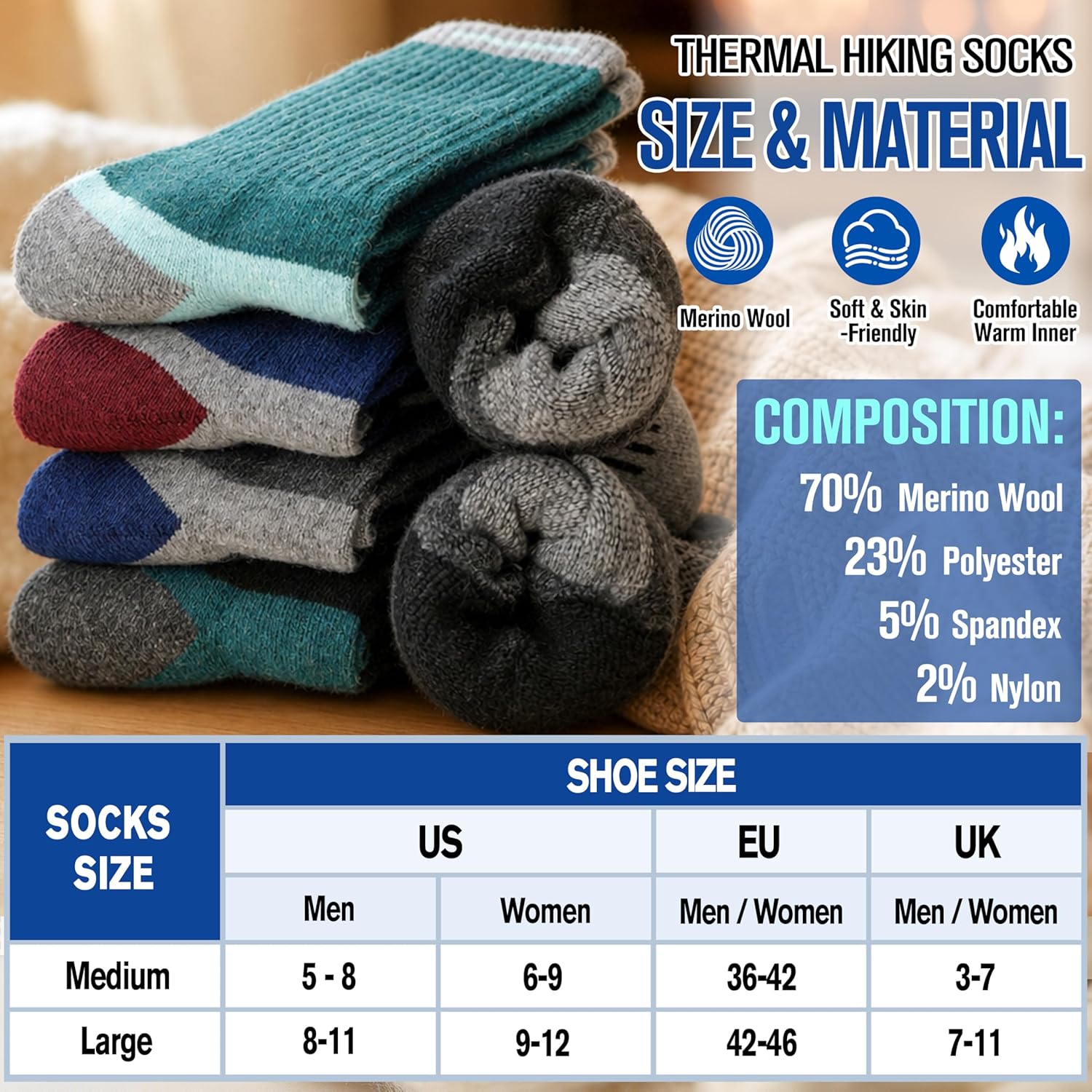 Thumbnail 5 de Merino Wool Hiking Socks 5 Pairs
