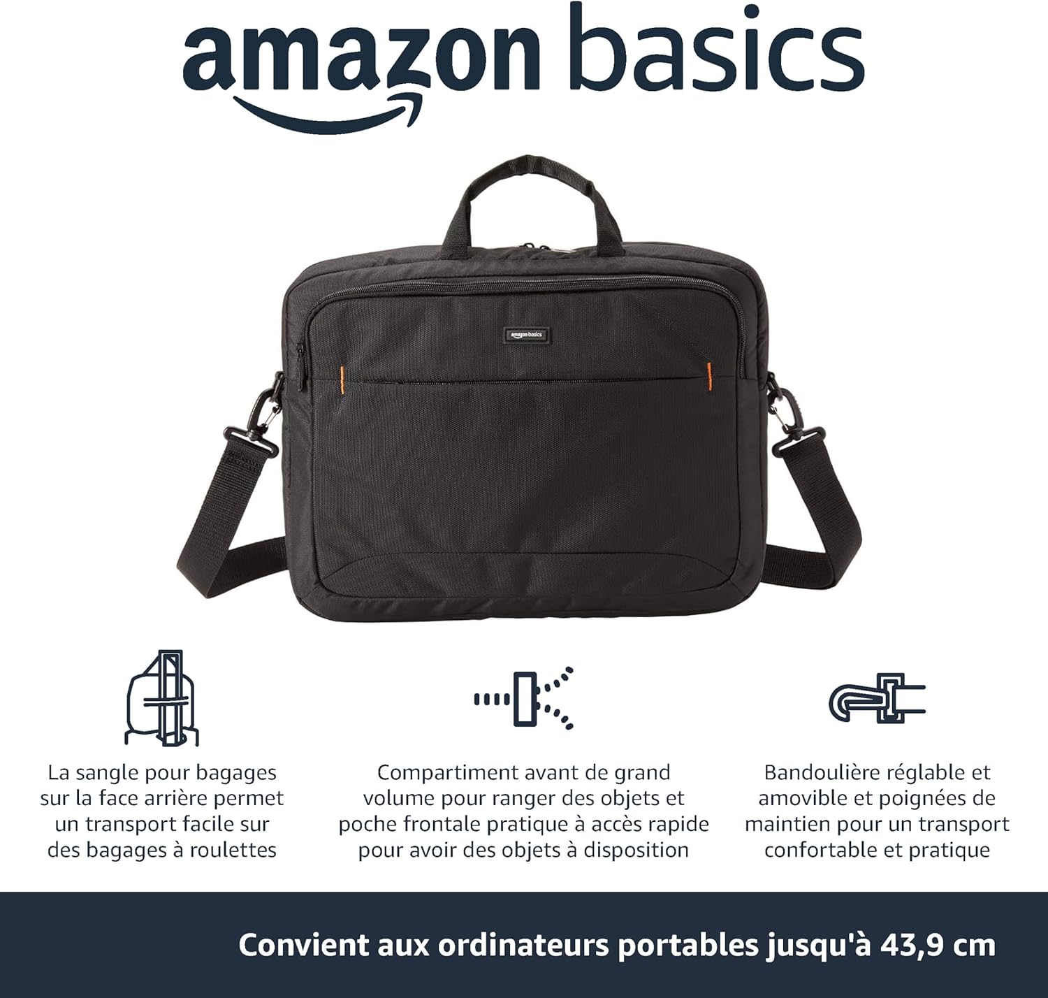 Thumbnail 2 de Amazon Basics Mallette de transport ordinateur portable avec bandoulière et poches accessoires (jusqu’à 44 cm) noir