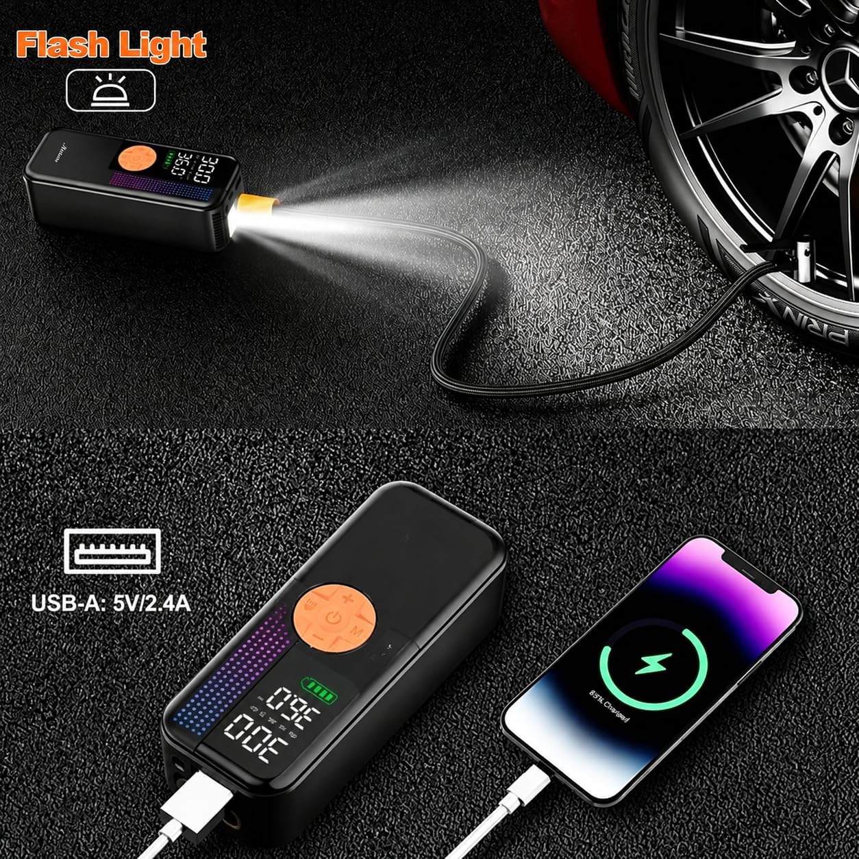 Thumbnail 5 de Motuim Cordless Car Tyre Inflator Air Compressor with 150 PSI, 6000mAh Battery and Auto Shut-Off
