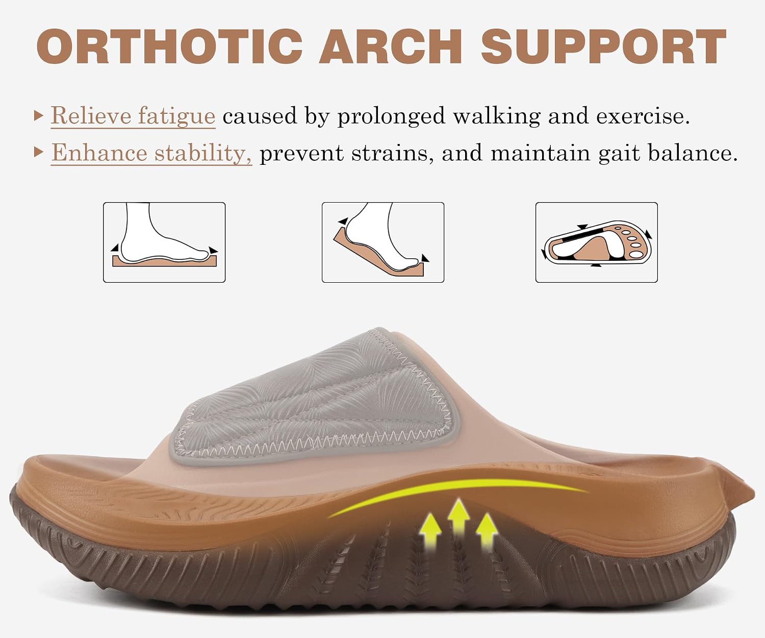 Detalle de COFACE Mens Recovery Sandals: Orthopedic Post-Workout Slides for Plantar Fasciitis Relief