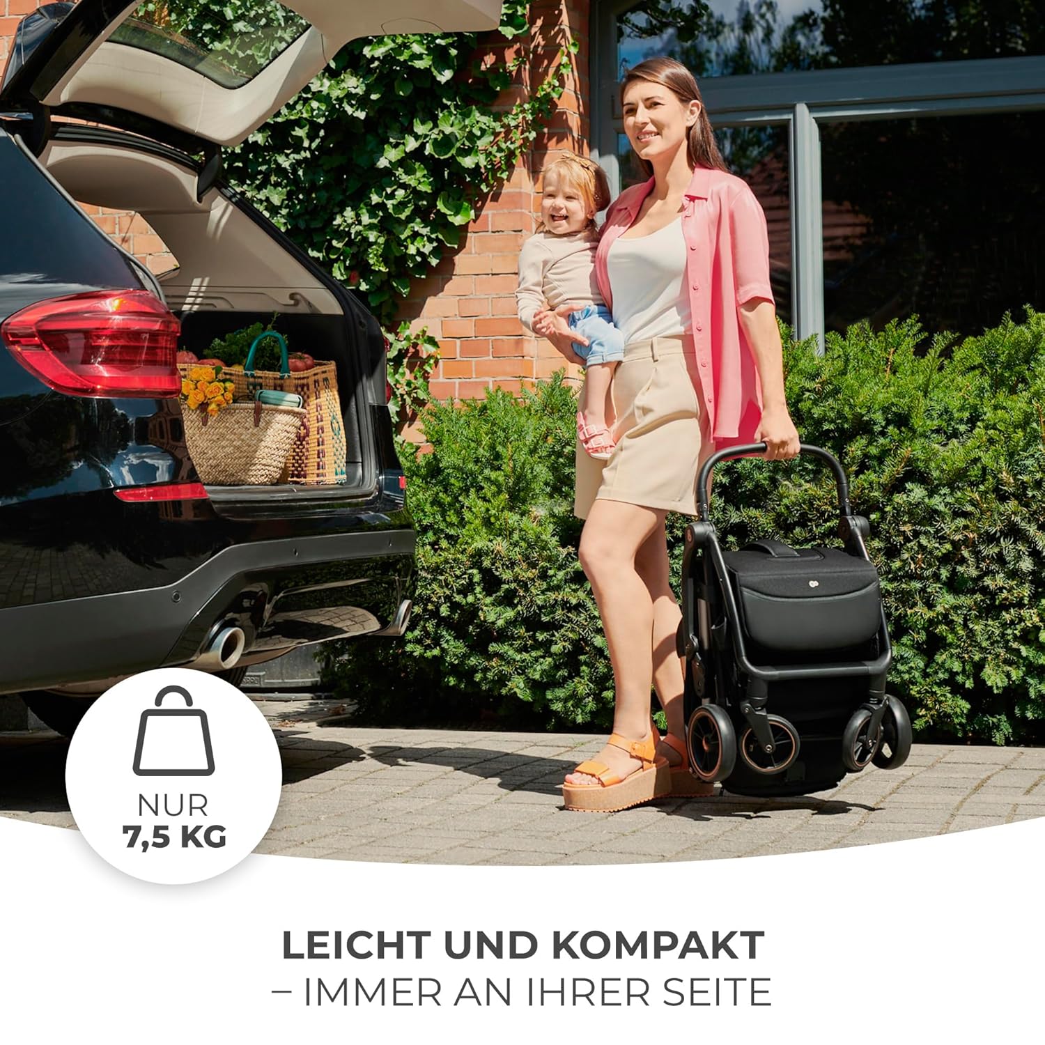 Detalle 2 de Kinderkraft APINO Buggy bis 22 kg – Liegebuggy, leichtes Reise-System, Auto-Faltfunktion, Schwarz