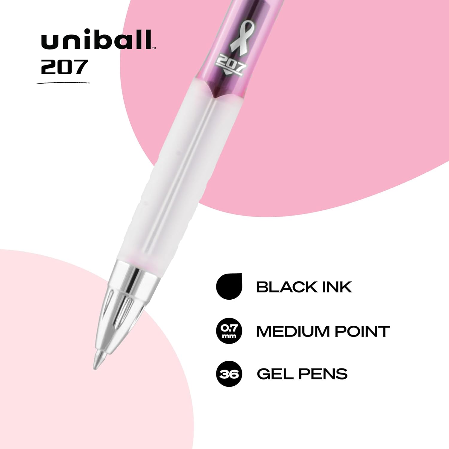 Thumbnail 1 de uniball 207 Pink Ribbon Retractable Gel Pens 0.7mm 🖊️
