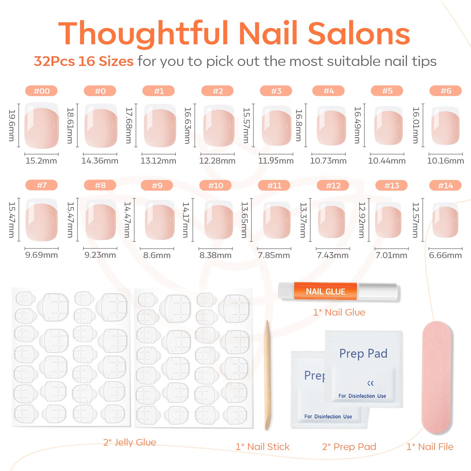 Detalle de Modelones French Tips Press On Nails: Summer Pink & White Short Square, 32-Piece Reusable Nail Kit