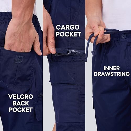 Detalle de LABEL APPAREL Mens Cargo Combat Shorts in Navy, Regular Fit, 6XL