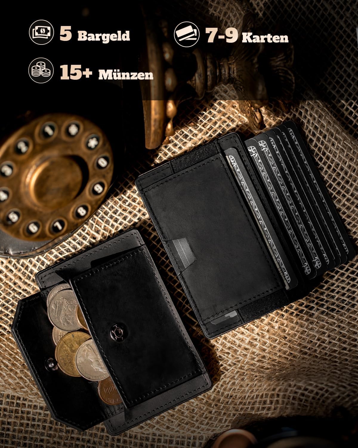 Detalle de DODENSHA Slim Wallet Herren mit XXL Münzfach – RFID-Schutz, Kartenetui & Bargeldfach