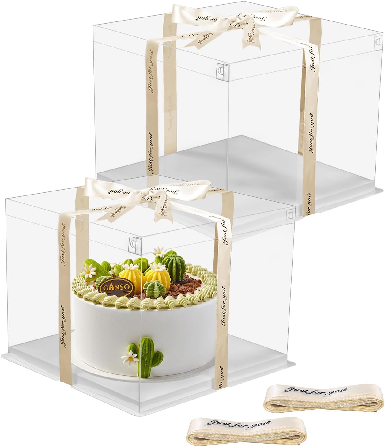 Detalle de Azyvum tårtkartonger för 10-tumstårtor, transparent PET, 30 × 30 × 25 cm