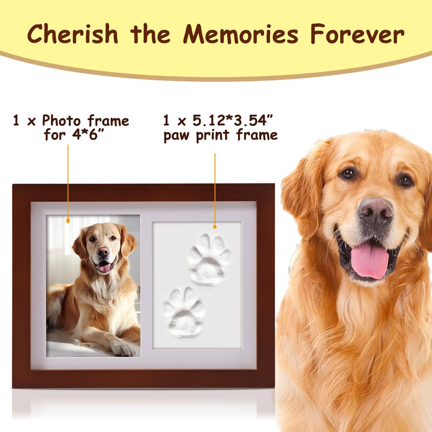 Thumbnail 1 de PewinGo Pet Memorial Frame (Dogs & Cats) with Paw Print Clay Imprint Kit for 6 x 4 Photo