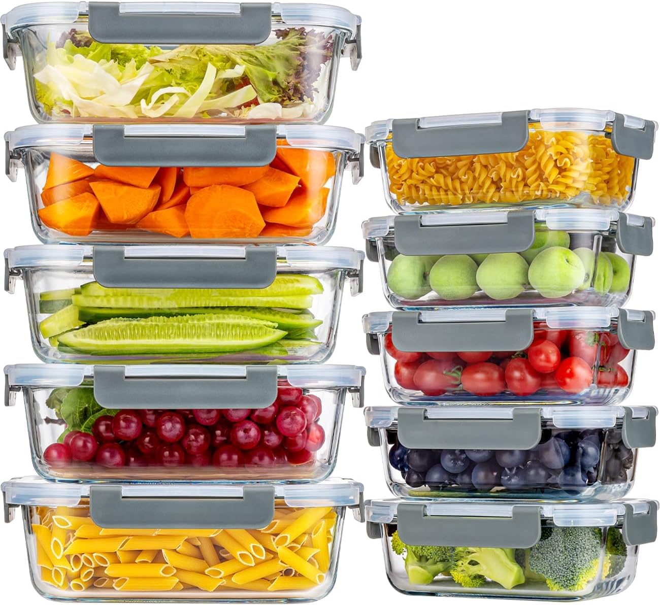 KUMD 20er Set (10-Pack) Glas-Vorratsdosen – 5× 1.040 ml & 5× 370 ml aus Borosilikatglas
