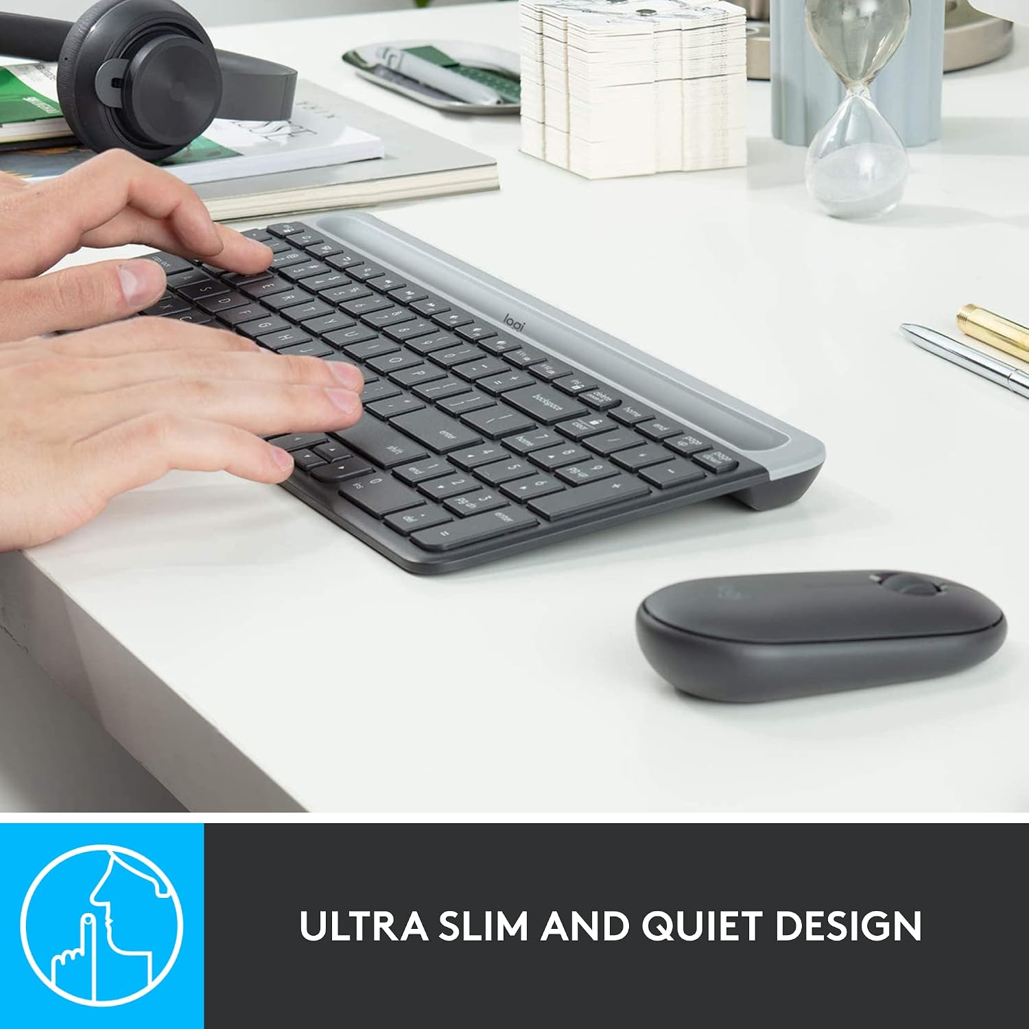 Detalle de Logitech MK470 Slim Wireless Combo Keyboard and Mouse, Graphite, Quiet and Compact