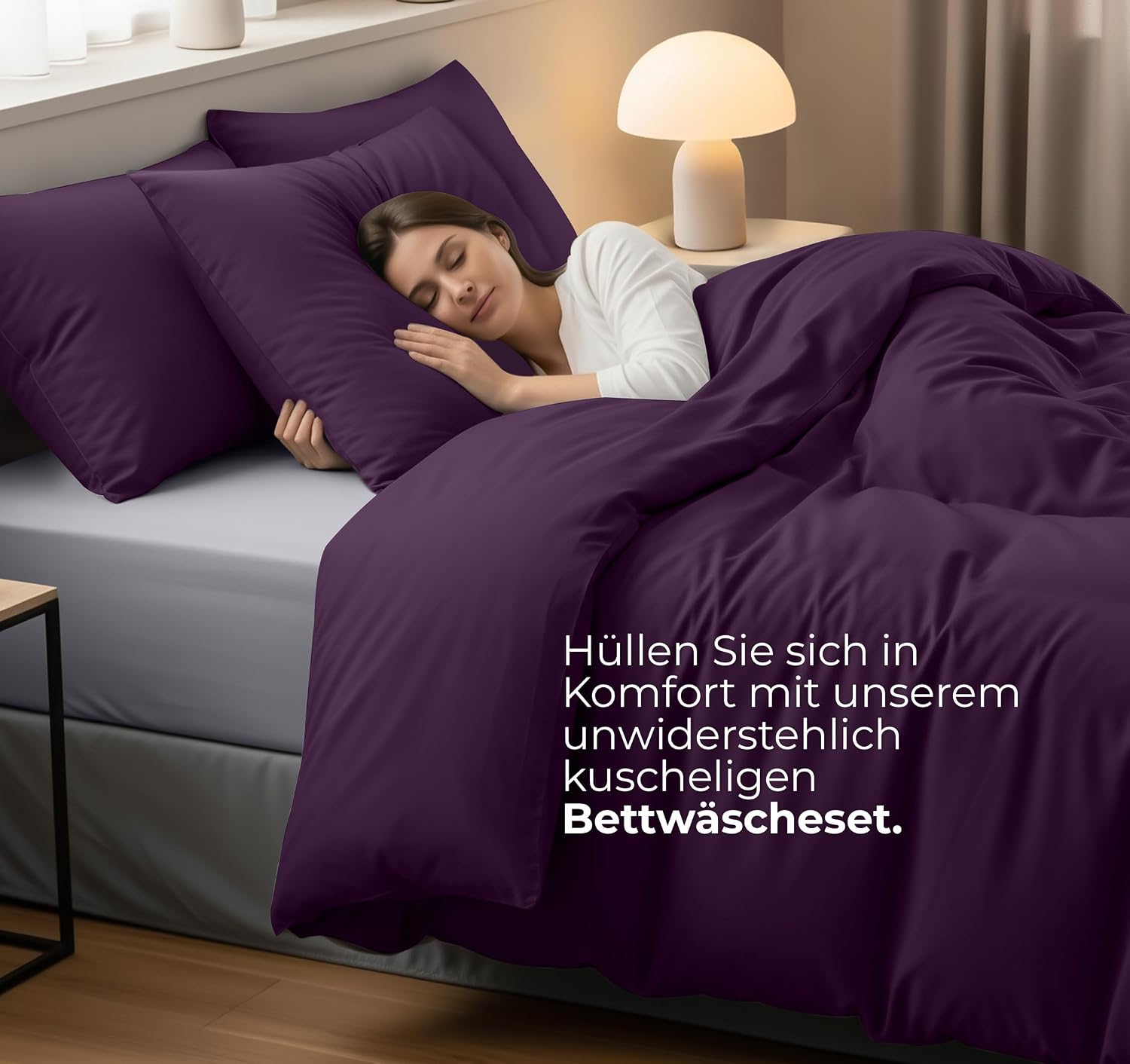 Detalle de Utopia Bedding Bettwäsche-Set 135x200 cm (Mikrofaser) – Lila mit Bettbezug + Kissenbezug