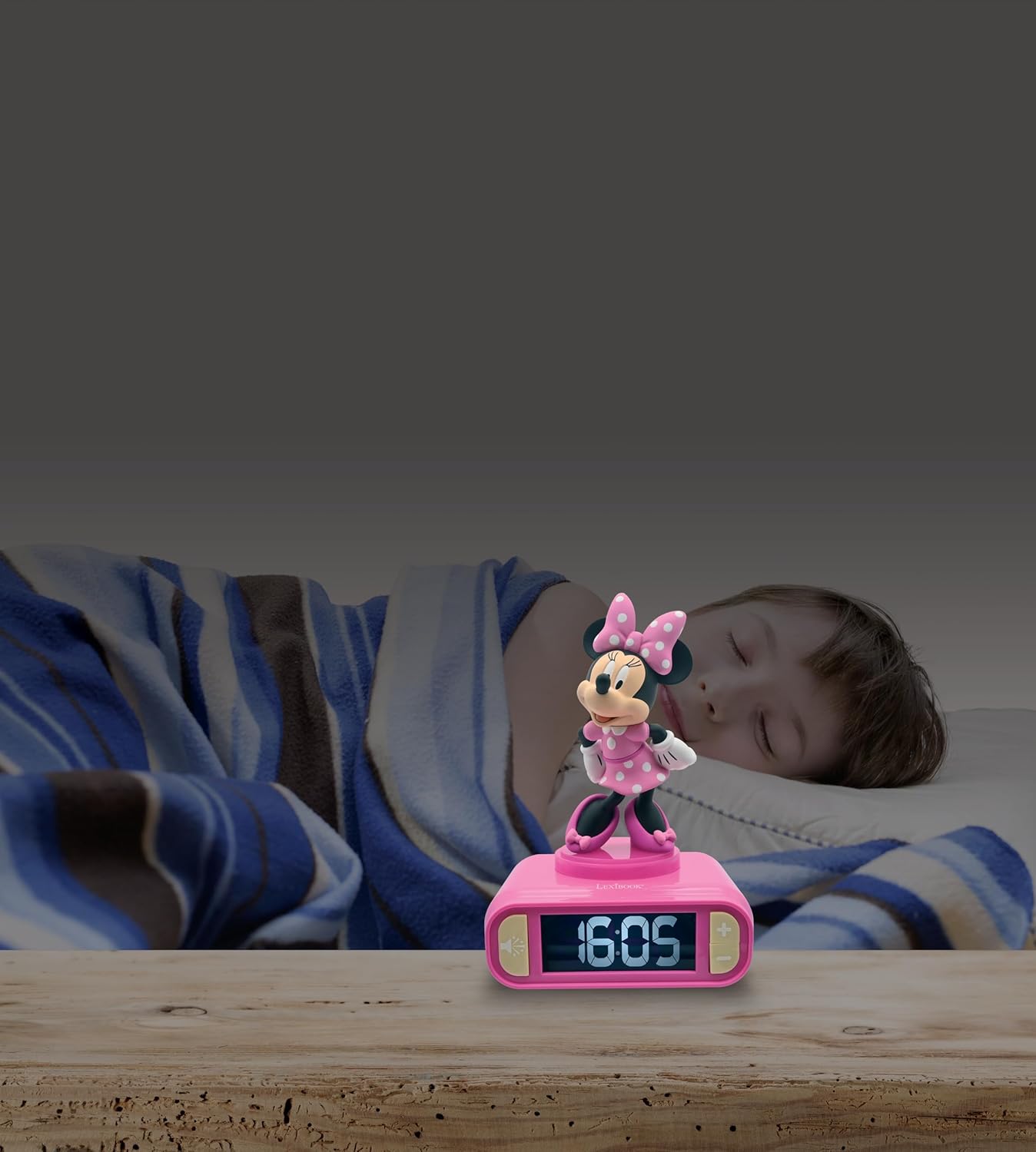 Detalle de Lexibook Disney Minnie – Réveil veilleuse Minnie RL800MN, écran LCD rétro-éclairé, 6 mélodies et Snooze (Rose)