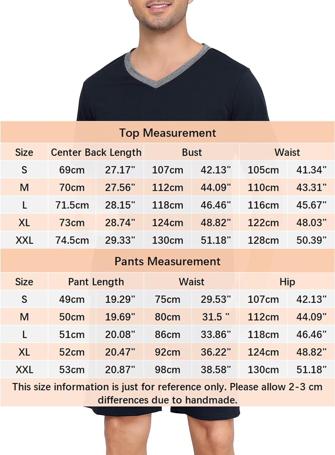 Detalle 2 de Ensemble de pyjama homme en coton Wikoan (T-shirt col V + short à cordon) manches courtes
