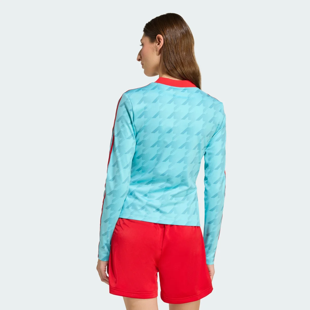 Detalle de Adidas Camiseta de fútbol Bodycon con estampado integral y manga larga (azul)
