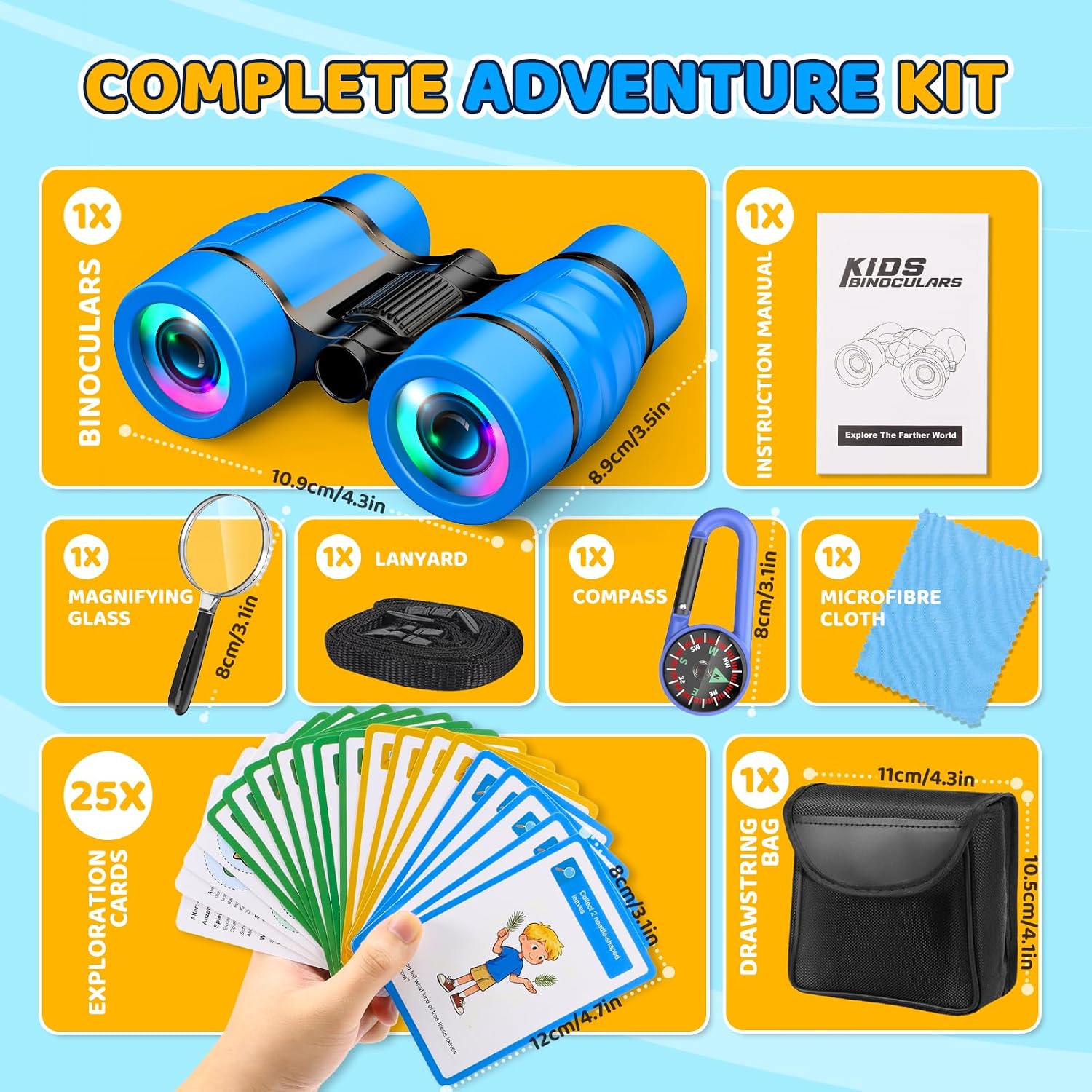 Thumbnail 2 de Outdoor Toys for 3-9 Year Old Boys – Binoculars with Explore Cards, Compass and Magnifying Glass
