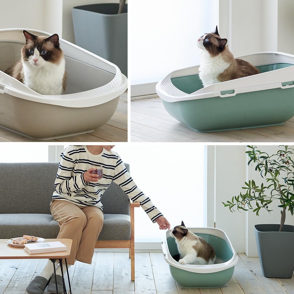 Detalle de オーエフティー メガトレー 猫用トイレ グレー 幅48×奥65cm・飛び散り防止カバー付き