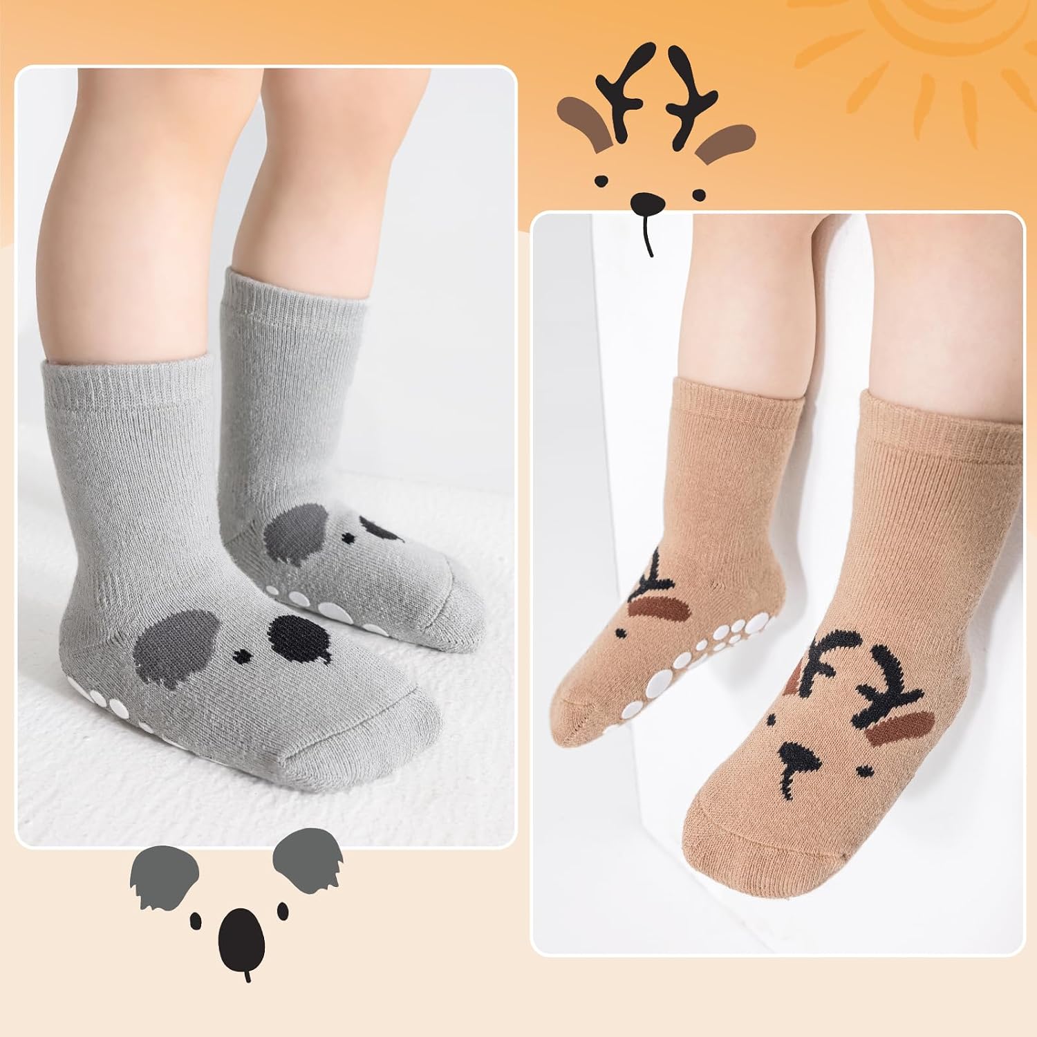 Thumbnail 1 de SockWaddles Stoppersocken Kinder & Baby – 5 Paar ABS Antirutschsocken aus Baumwolle (Jungen & Mädchen Crew)