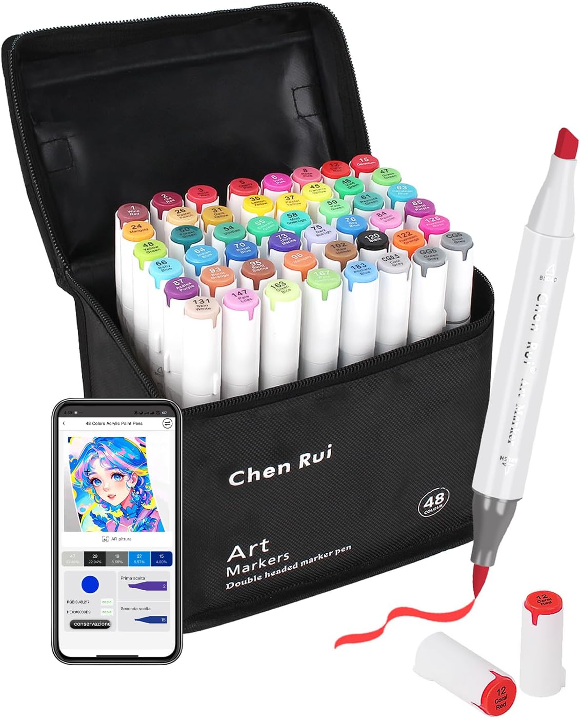 Thumbnail 6 de Chen Rui 80 Colori Pennarelli ad Alcool con App e Puntya Doppia Punta Brush