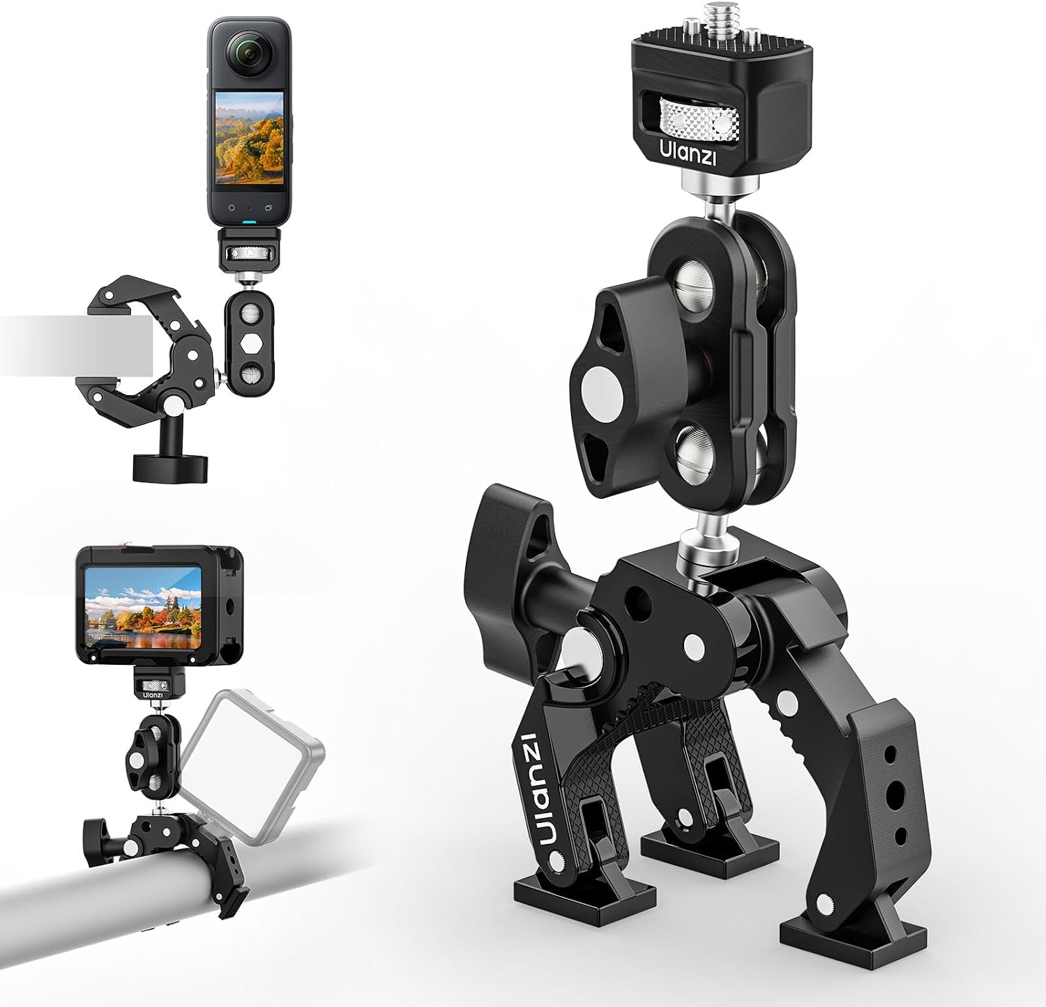 Detalle de ULANZI C078 Super Clamp Kamerahalterung mit Magic Arm, 360° Dual-Kugelkopf und 1/4" Gewinde