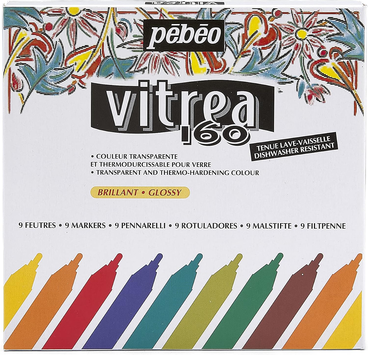 Detalle de PEBEO 118100 Vitrea 160, 9 błyszczących markerów do szkła